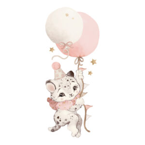 Pierrot-Cheetah-Ballon-Roze-Muursticker-XL-Selene-Lilipinso-Vliegende-Poes-Kat-Babykamer-Kinderkamer-Muur-Decoratie