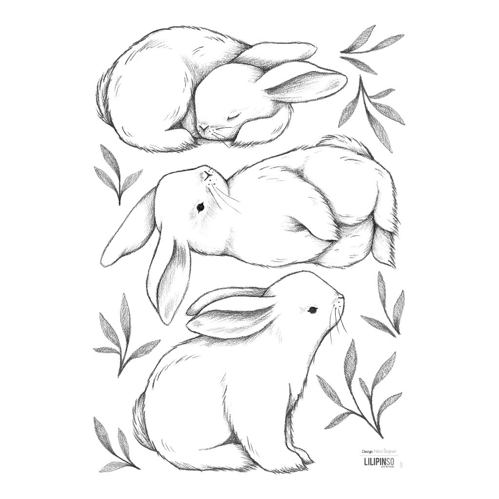 3 Bunnies Lilipinso muursticker a3 29,7 x 42 cm