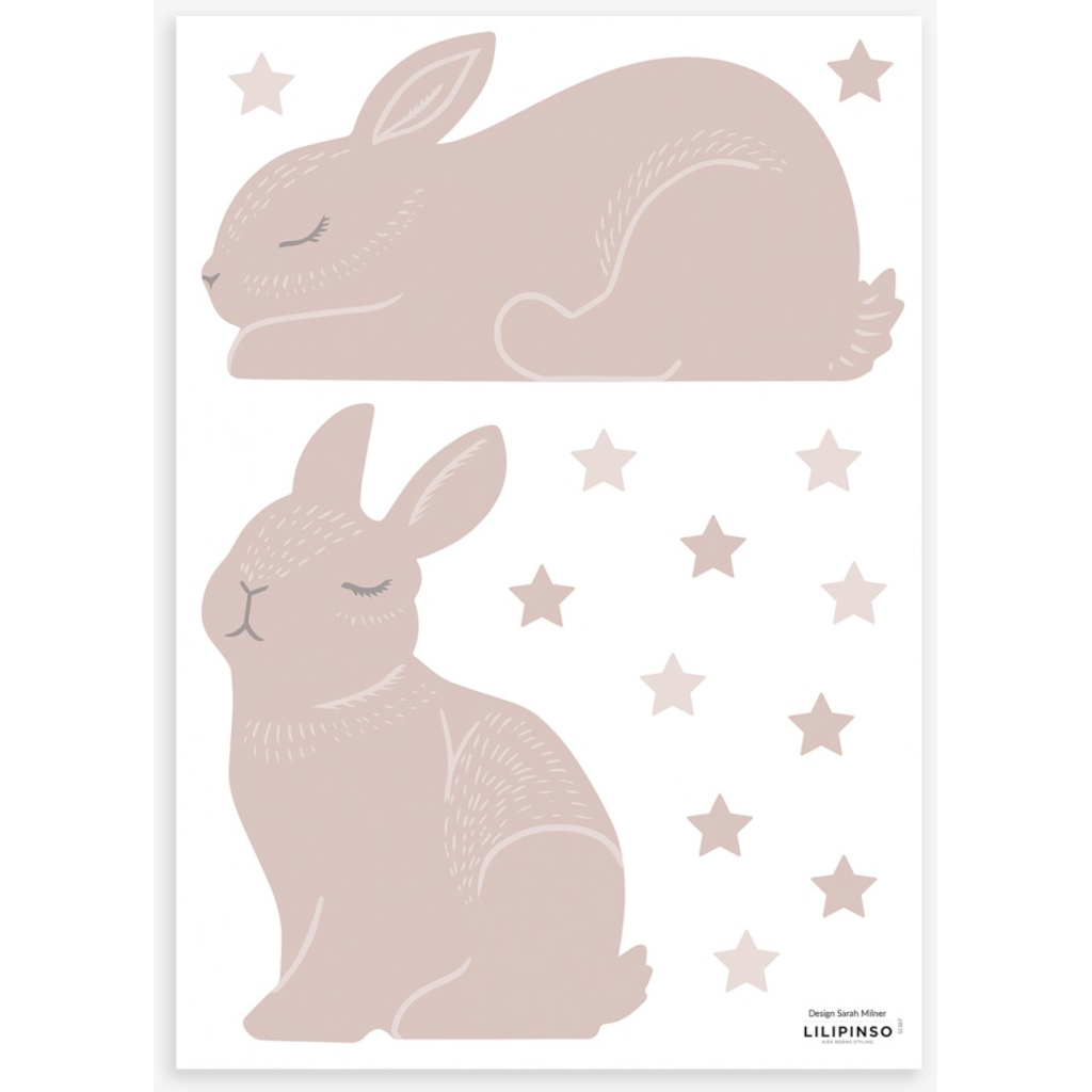 Vintage Rabbit Powder Pink Lilipinso muursticker a3 29,7 x 42 cm