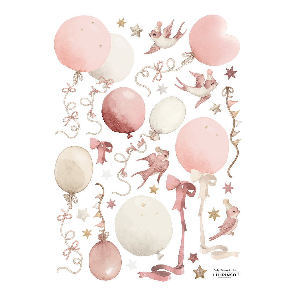 Flyng Kites & Balloons Pink Lilipinso muursticker a3 29,7 x 42 cm