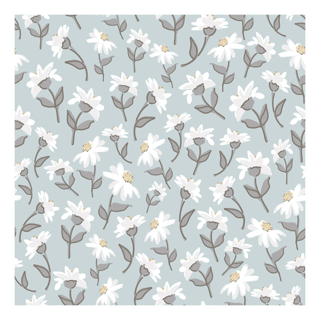 Dancing Daisies Light Blue Lilipinso kinderbehang 50 cm x 10 m