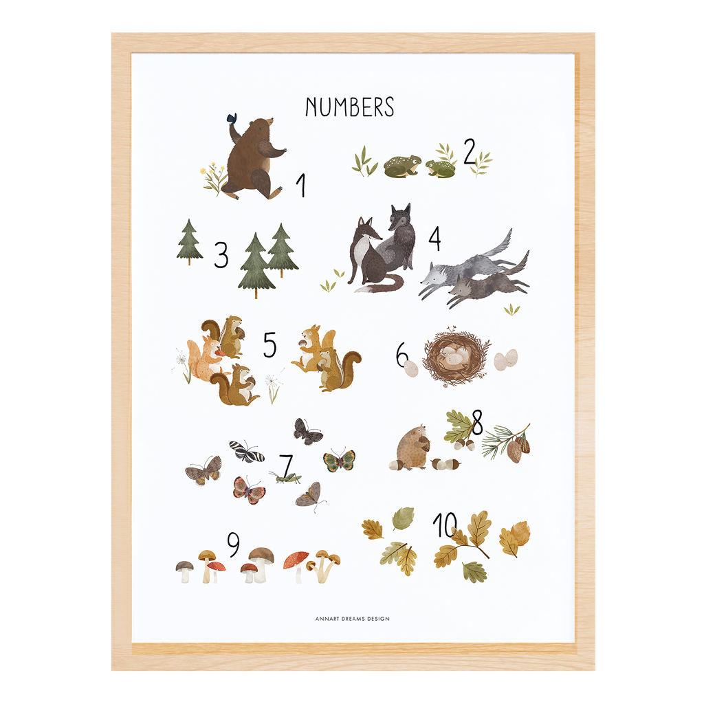 Woodland Animals Numbers Lilipinso poster 30 x 40 cm