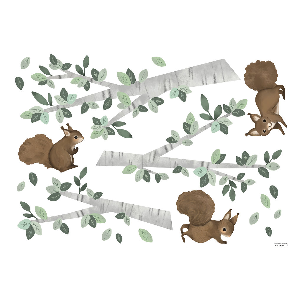  Squirrels And Birch Branches Lilipinso muursticker decoratie l