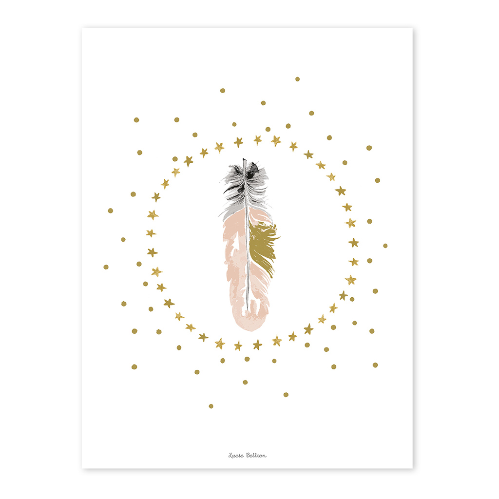 Flamingo Feather And Stars Lilipinso poster 30 x 40 cm