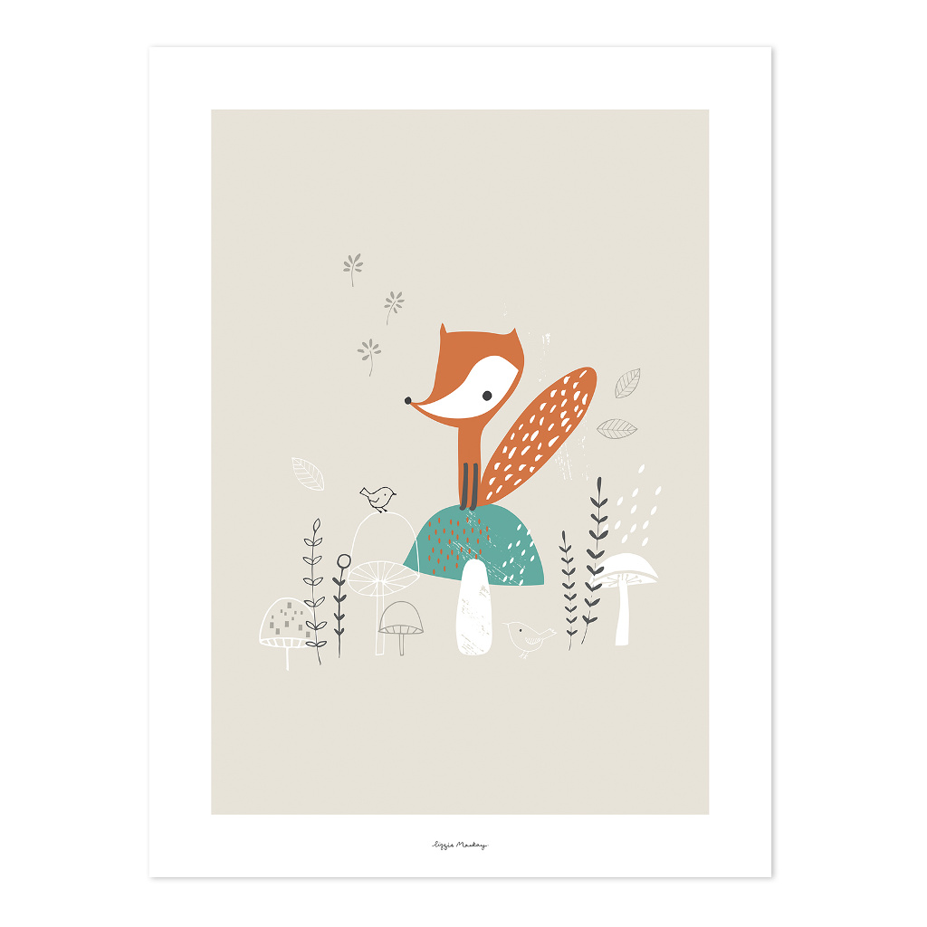 Woodland Fox & Mushrooms Lilipinso poster 30 x 40 cm