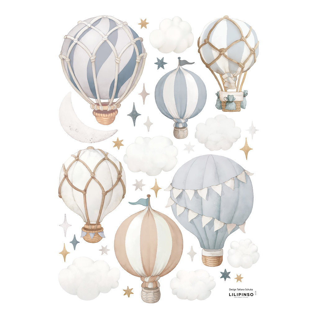 Little Hot Air Balloons Blue Lilipinso muursticker a3 29,7 x 42 cm