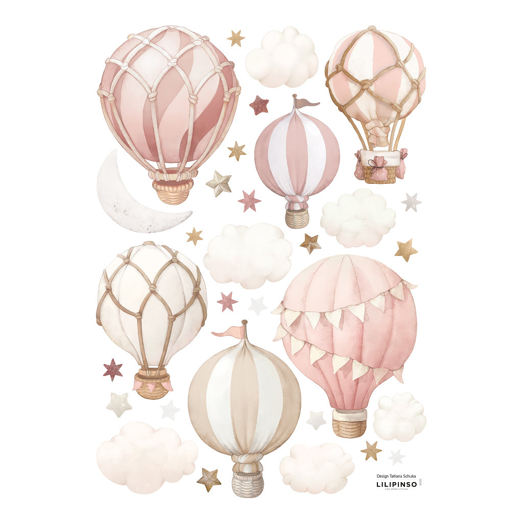 Little Hot Air Balloons Pink Lilipinso muursticker a3 29,7 x 42 cm