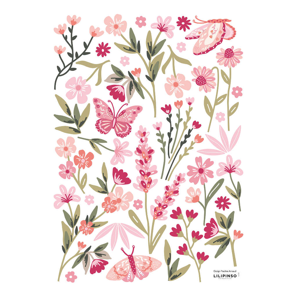 Magenta Flowers Lilipinso muursticker a3 29,7 x 42 cm