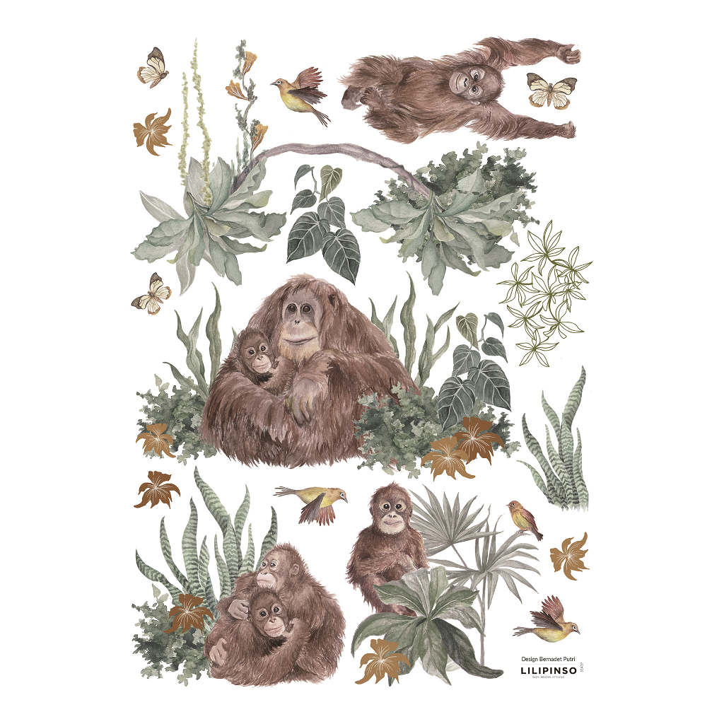 Orangutan Family Lilipinso muursticker a3 29,7 x 42 cm