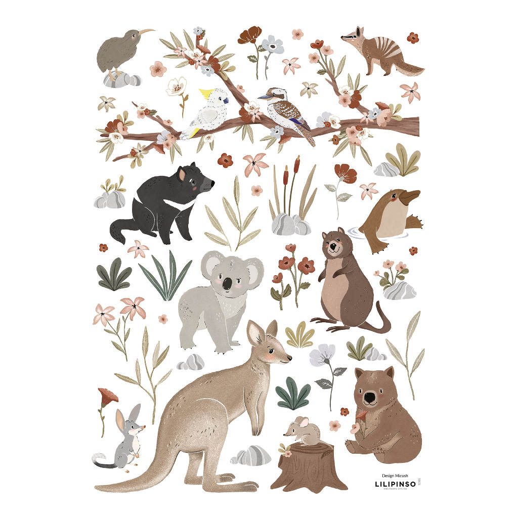 Australian Animals Mix Lilipinso muursticker a3 29,7 x 42 cm