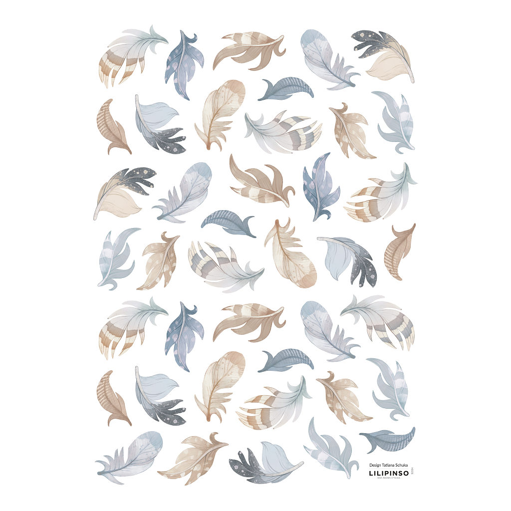 Feathers Blue Lilipinso muursticker a3 29,7 x 42 cm