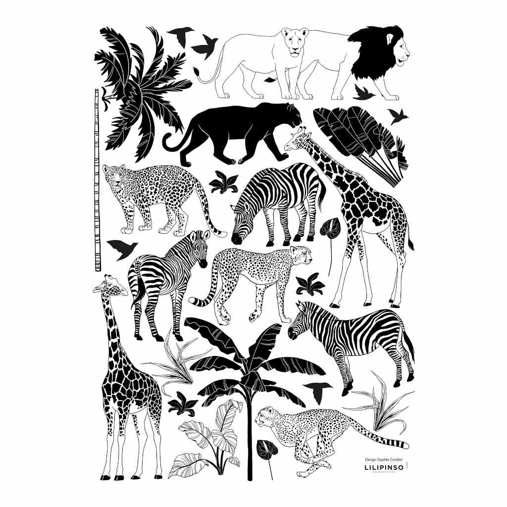 Wild Animals Mix Lilipinso muursticker a3 29,7 x 42 cm